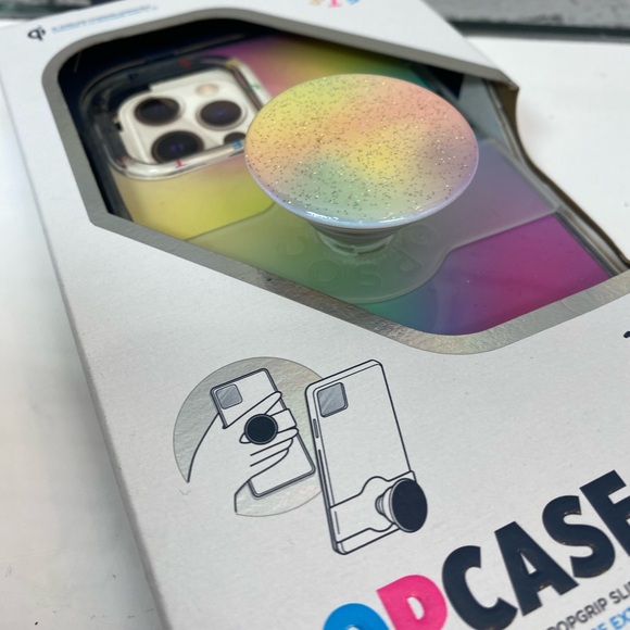 Popsockets PopCase x PopGrip Slide iPhone 12 PRO MAX Case Rainbow Glitter NEW - Picture 3 of 7